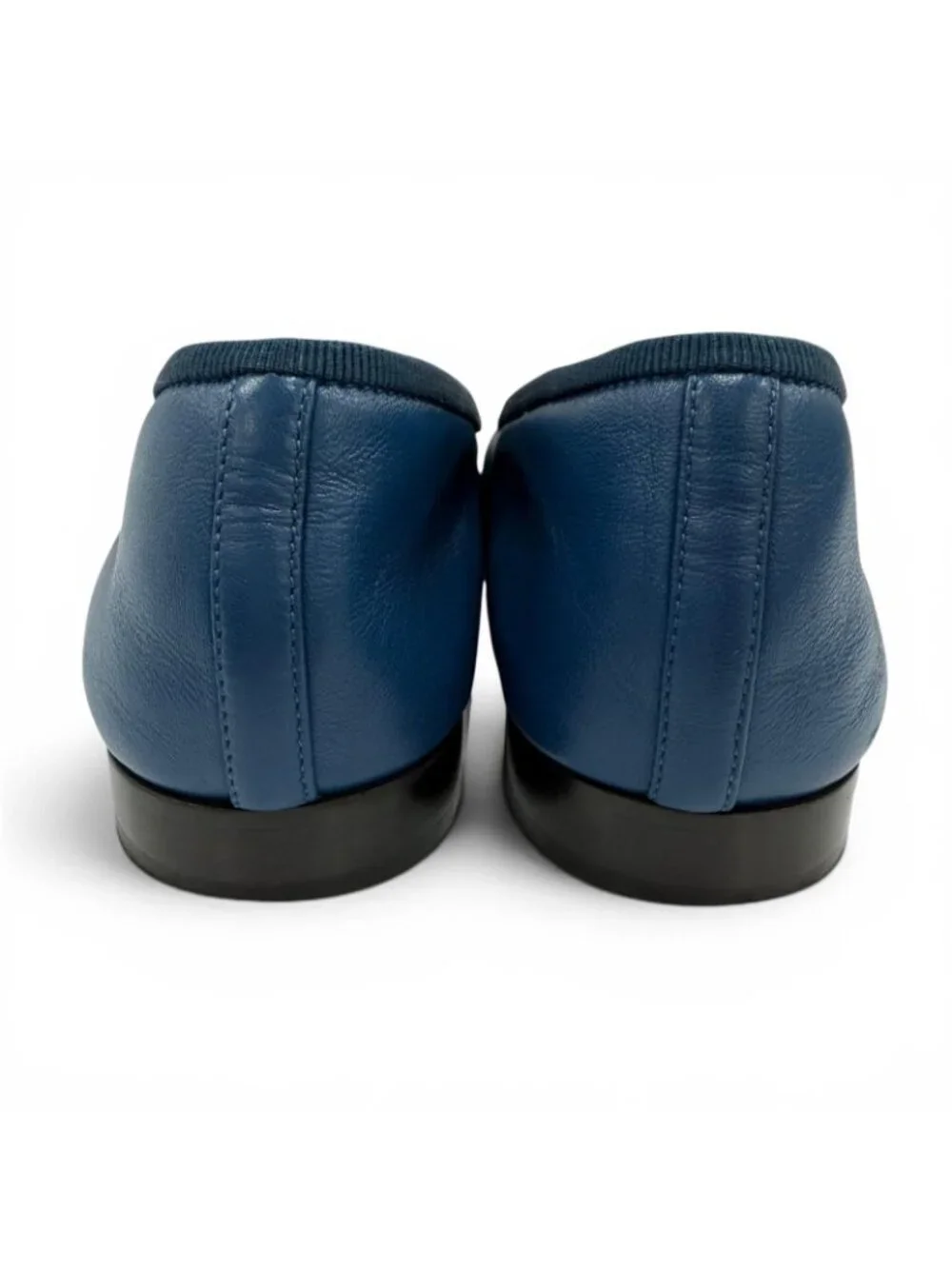Chanel Ballerina CC Logo Ribbon Leather Flat Pumps Ballet Shoes Navy